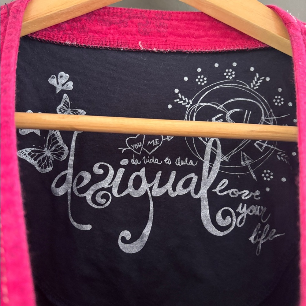 Desigual Women’s Long Sleeve Top Size S Small Black Pink Floral Abstract Boho - Picture 2 of 5